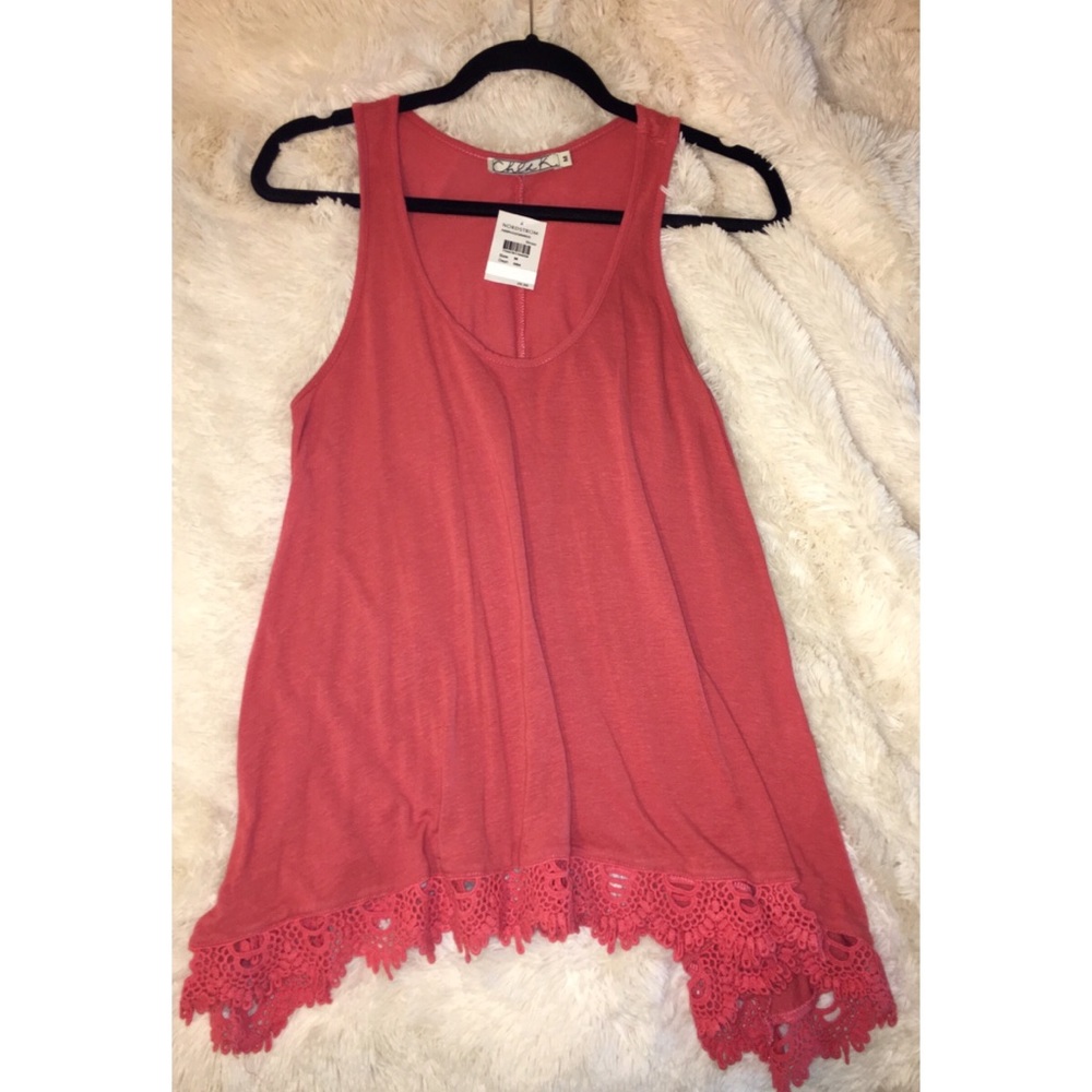 Nordstrom Salmon Colored Tank with Crochet Hem